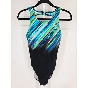 Beach Native Womens Sz 12 One Piece Swimsuit Athletic Fit Blue Striped